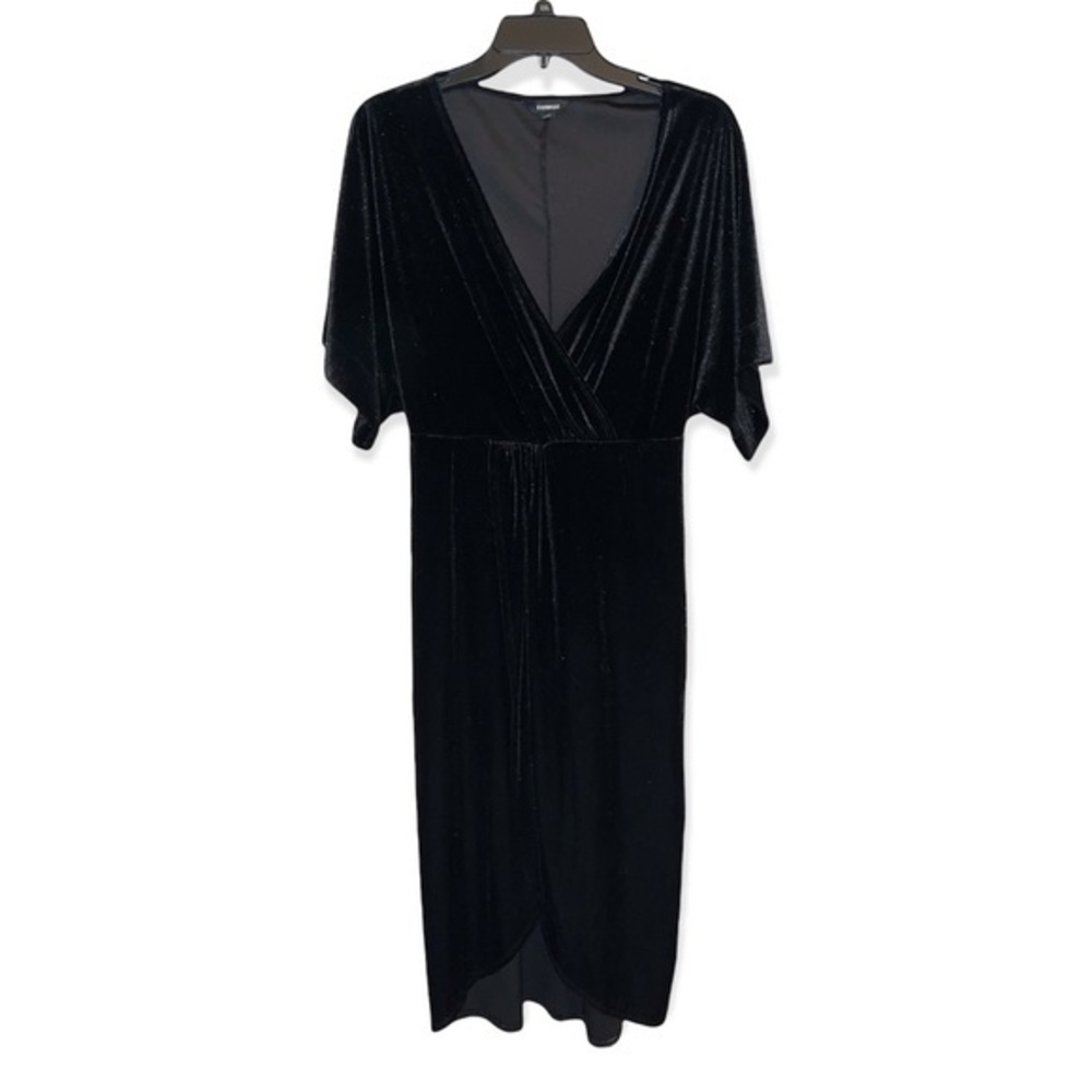 Express Velvet Velour Goth Flutter Sleeve Faux Wrap Kimono Dress MIDI Tulip S